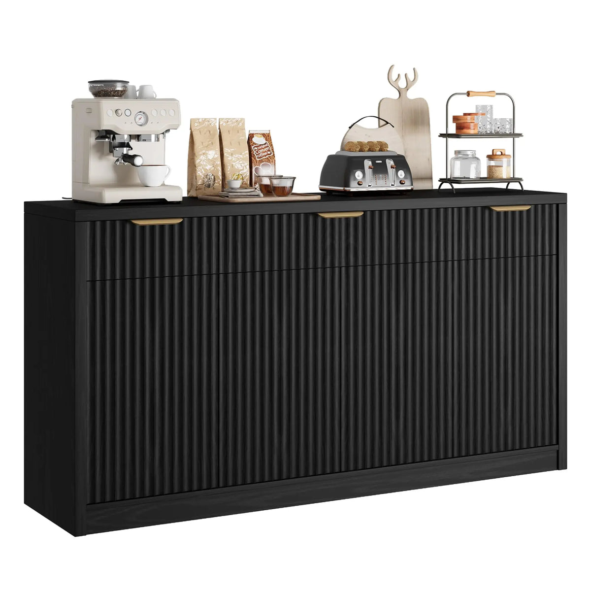 HiMISS Fluted Sideboard Cabinet With Drawers And Adjustable Shelves