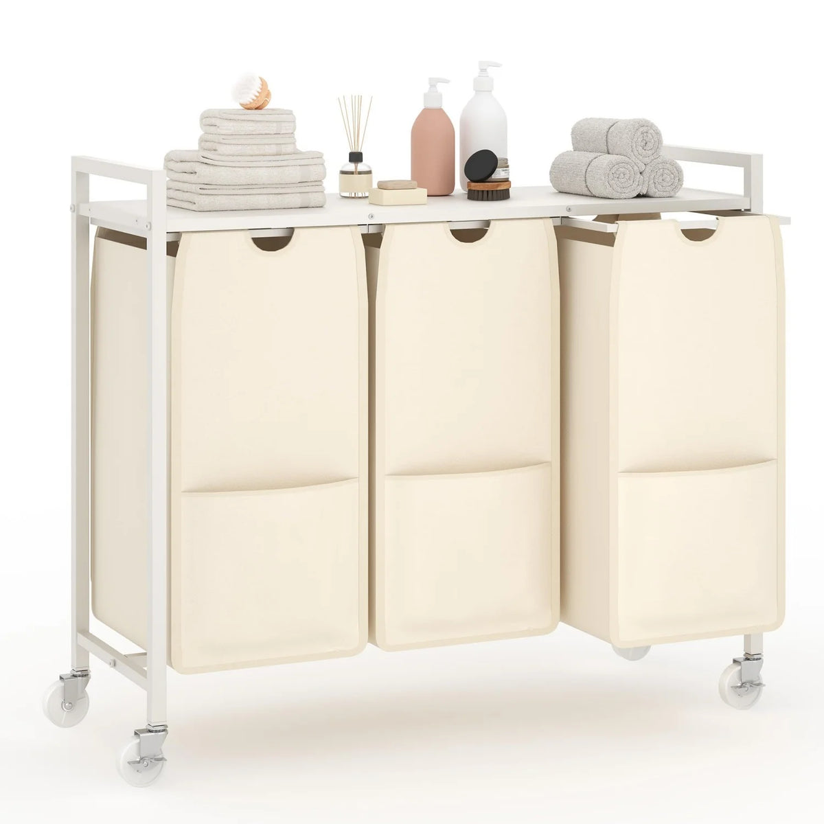 HiMISS Rolling Laundry Hamper With Shelf And Three Removable Bags
