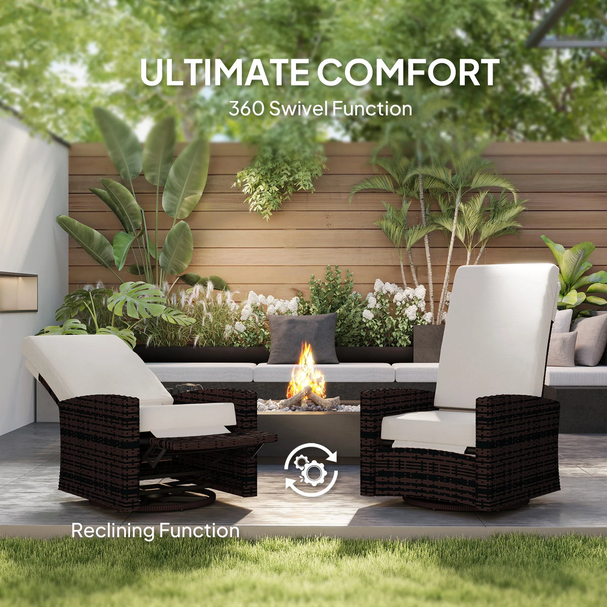 Outsunny Outdoor Rattan Swivel Patio Recliner With Cushion