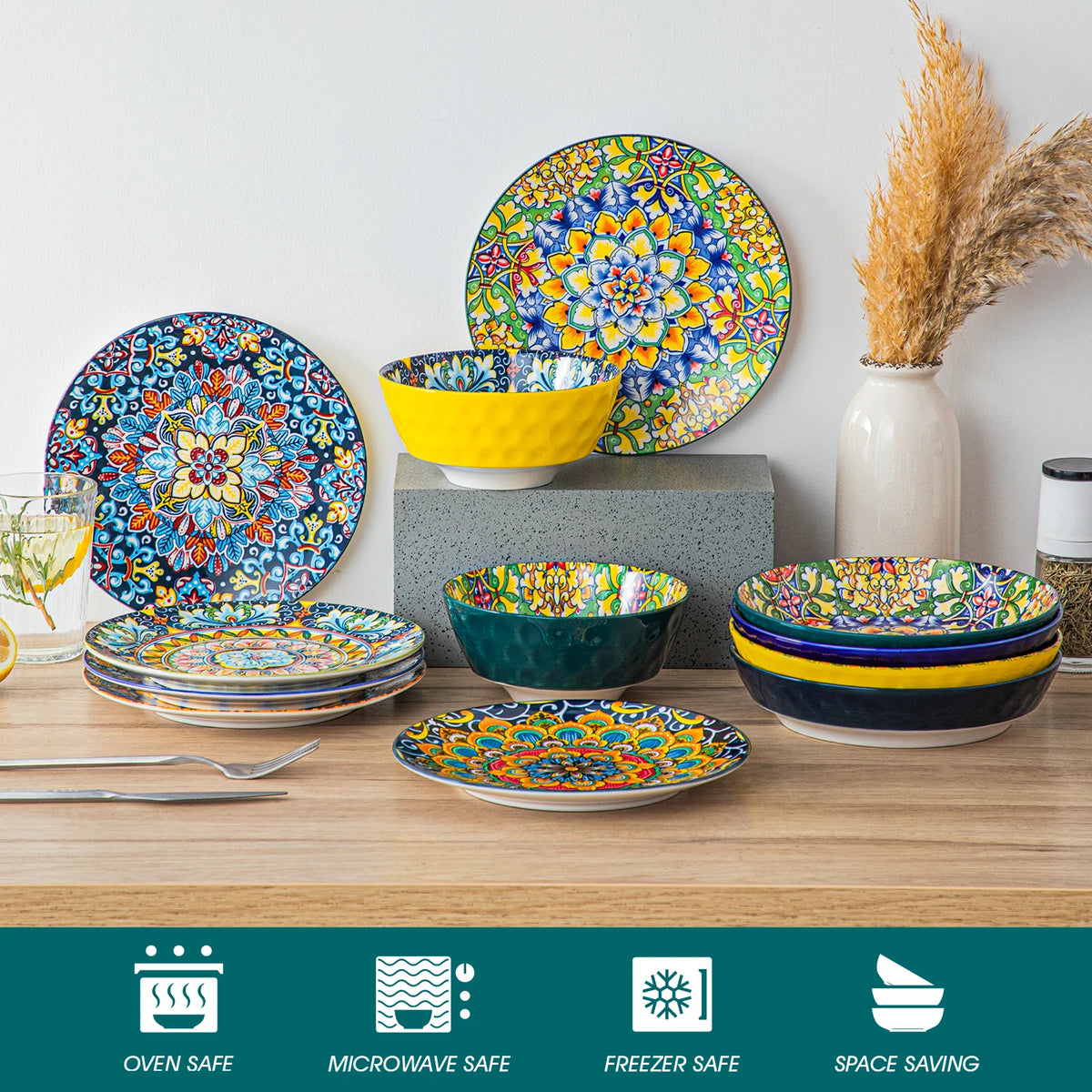 Malacasa Bohemian Stoneware Ceramic Dinnerware Collection
