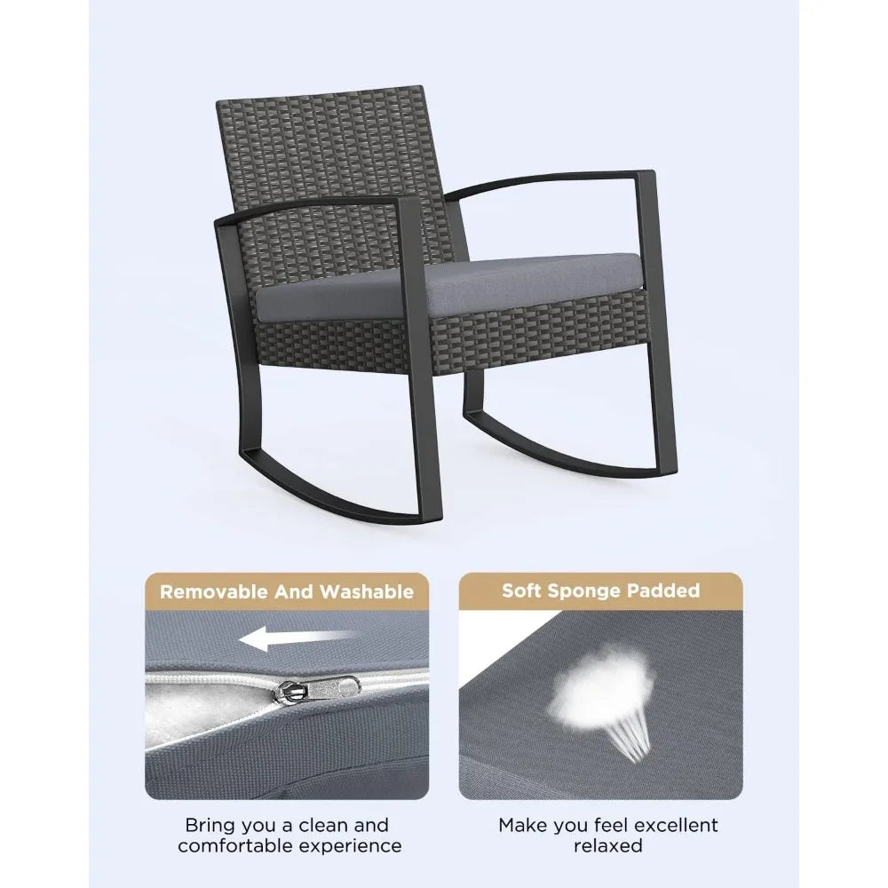 3 Piece Outdoor Rattan Rocking Bistro Set With Coffee Table