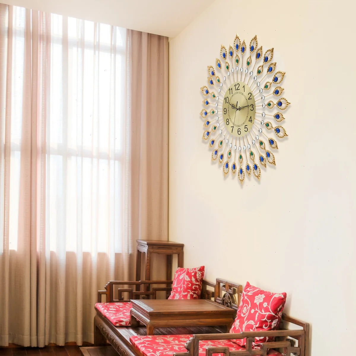 Peacock Feather Wall Clock With Silent Quartz Movement