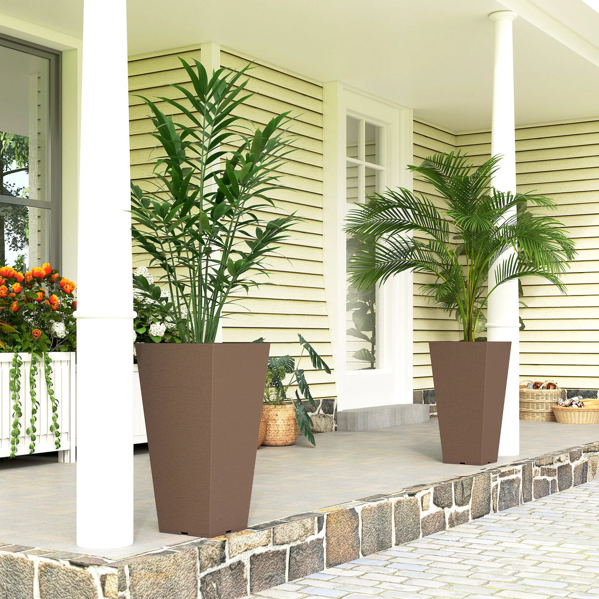 Outsunny Tapered Outdoor Planters Set For Welcoming Entryways