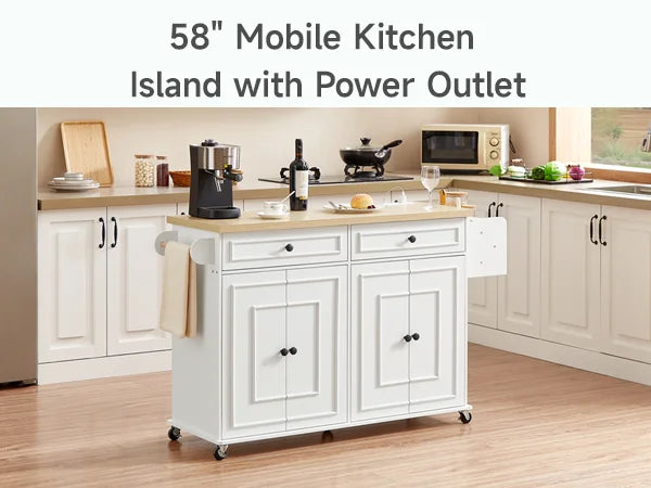 Mobile Kitchen Island Cart With Drop Leaf And Power Outlet