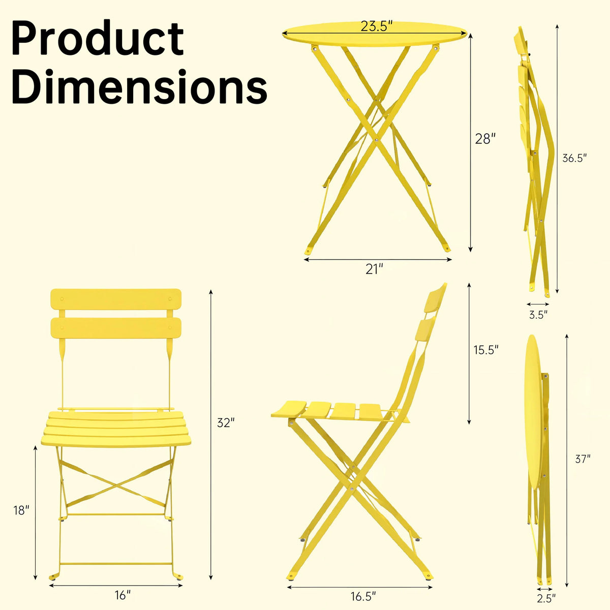 TUAREX Folding Steel Bistro Set For Outdoor Patio Furniture