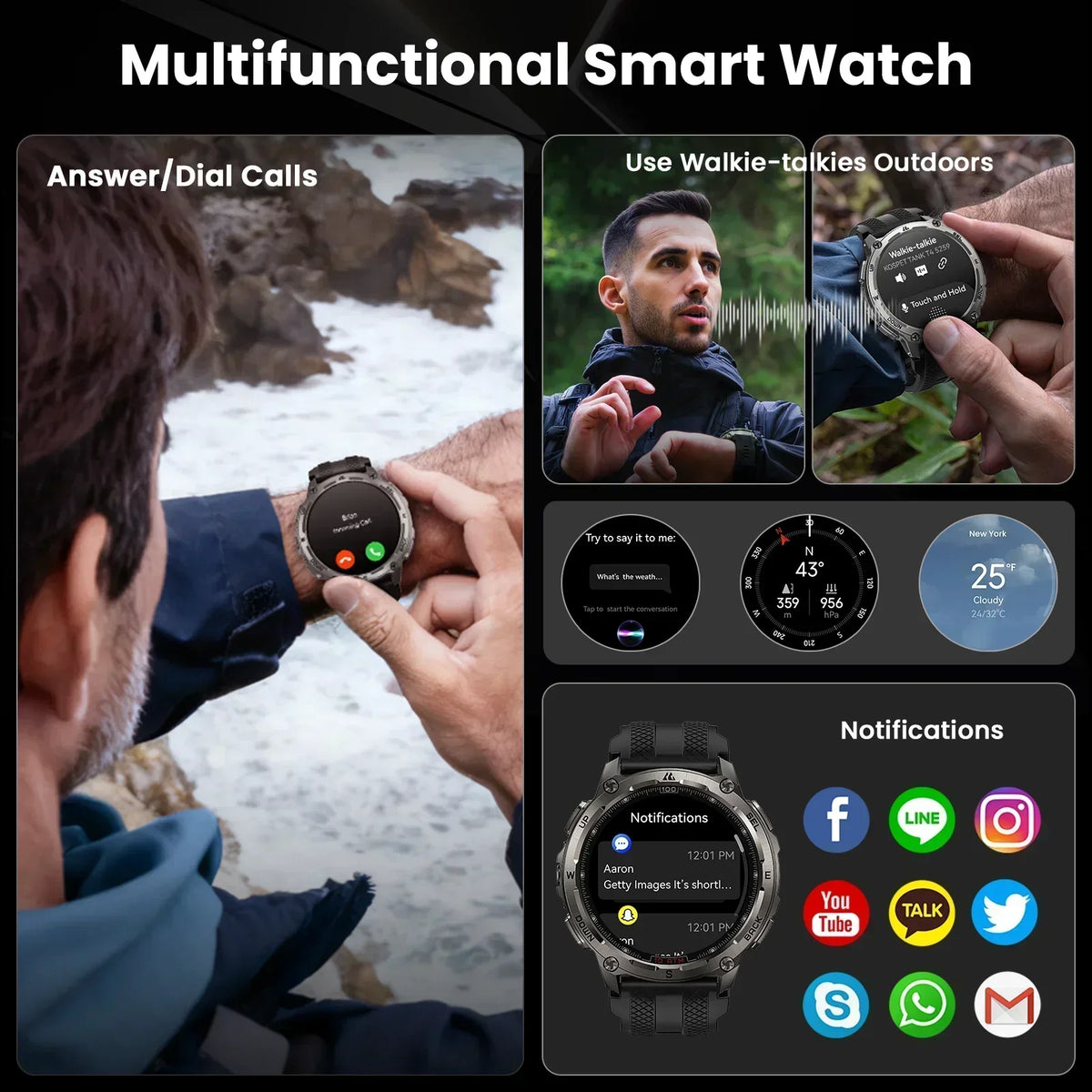Kospet Tank T4 Smartwatch Men Long Battery Life Waterproof GPS