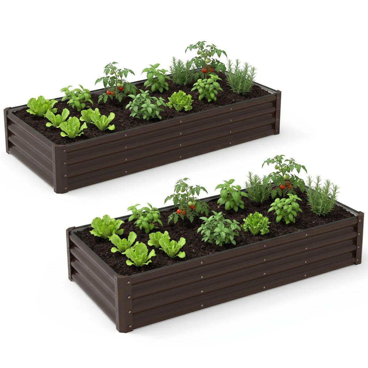 2 Pack 6x3 Ft Galvanized Steel Raised Garden Bed, Outdoor Above Ground Planter Box for Vegetables and Flowers, Metal Raised Bed for Gardening