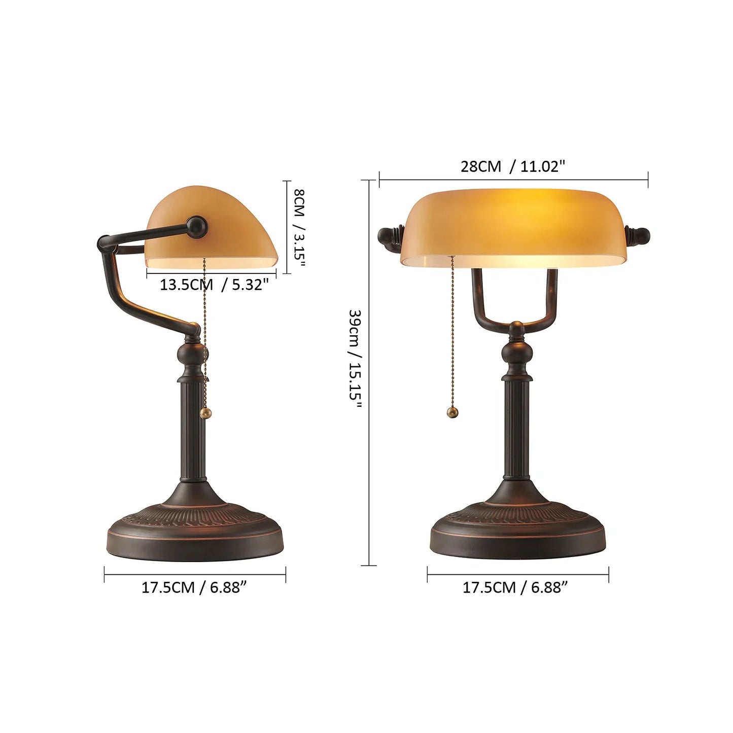 Classical Glass And Iron Bankers Desk Lamp With Zipper Switch