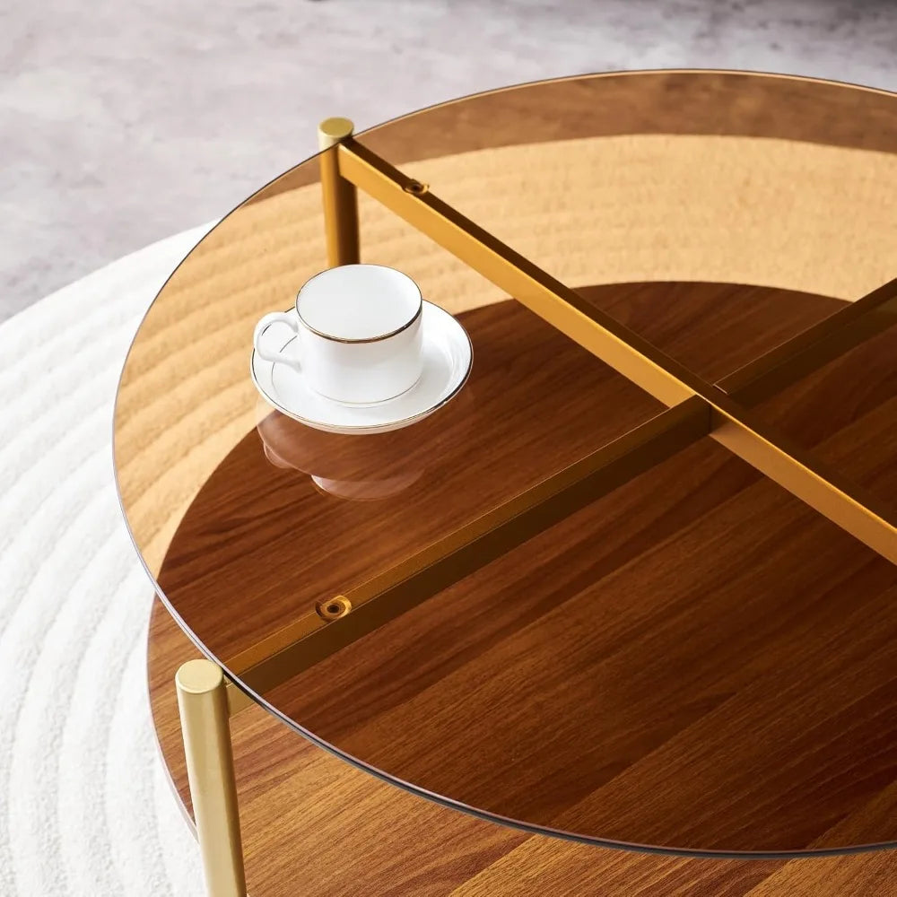 RBXC Mid Century Modern Round Coffee Table Two Level Design