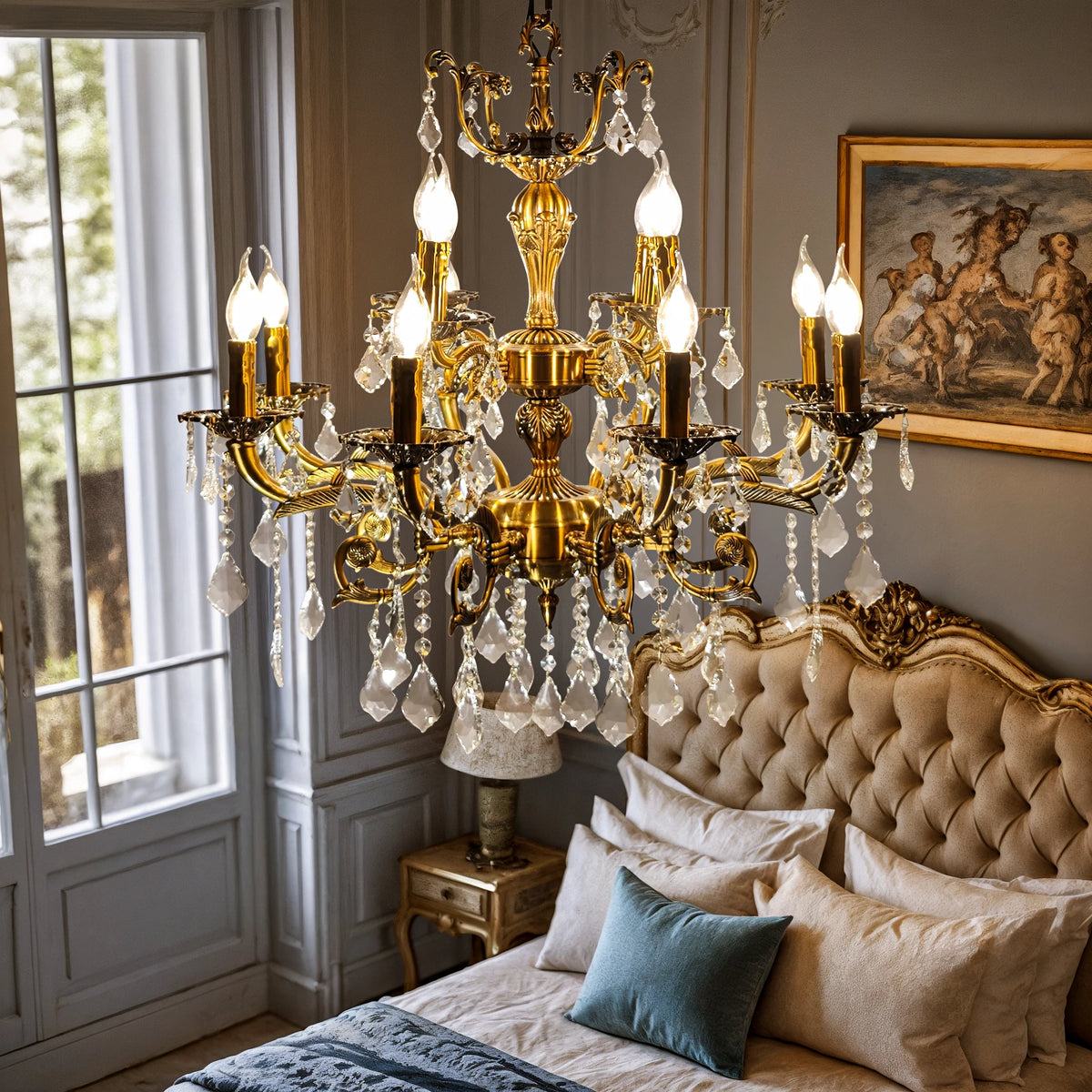Vintage Polished Crystal Chandelier Pendant Ceiling Light Fixture