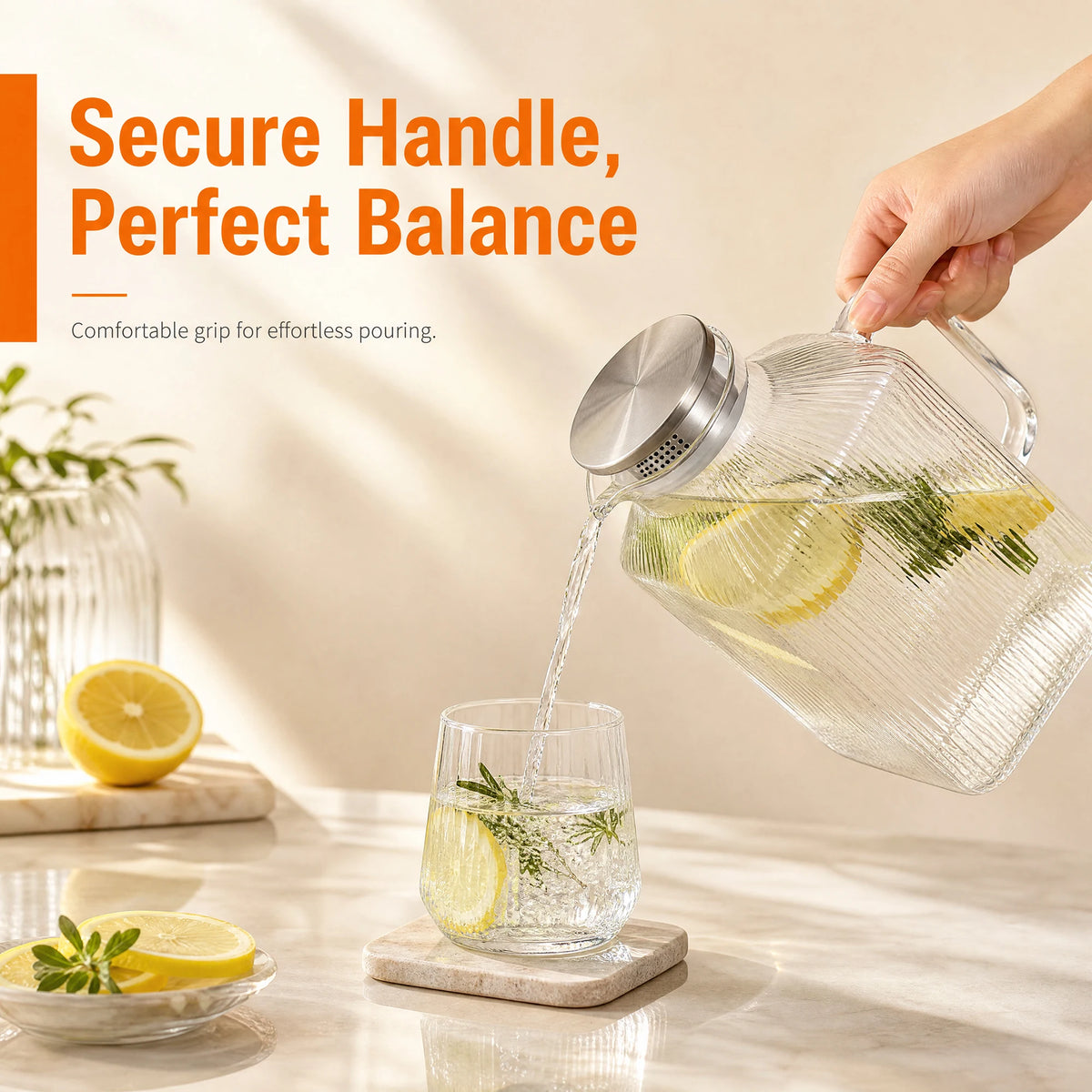 HiMISS Glass Water Pitcher With Strainer Lid For Beverages