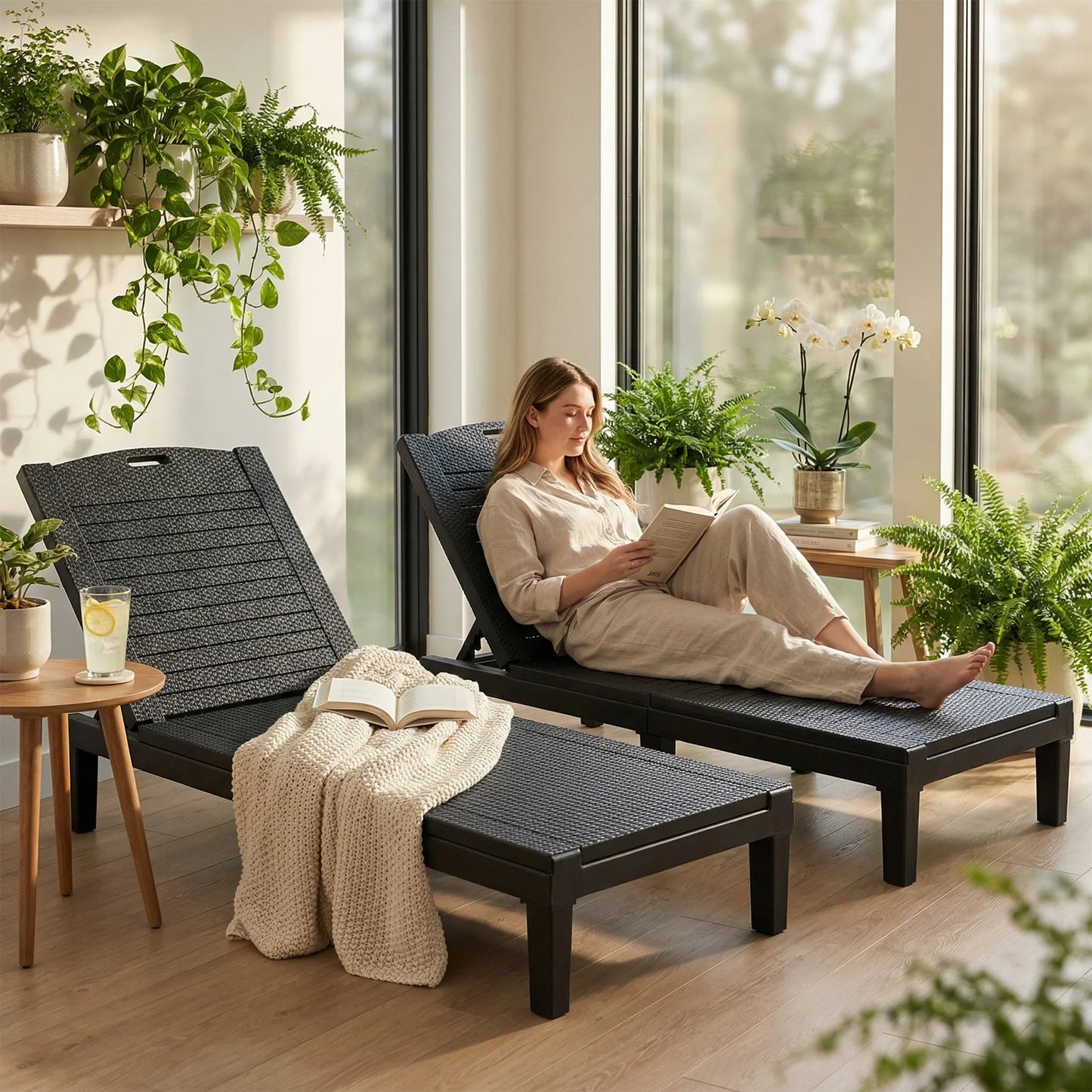 Topincn Adjustable Outdoor Bamboo Lounge Chair And Sun Lounger