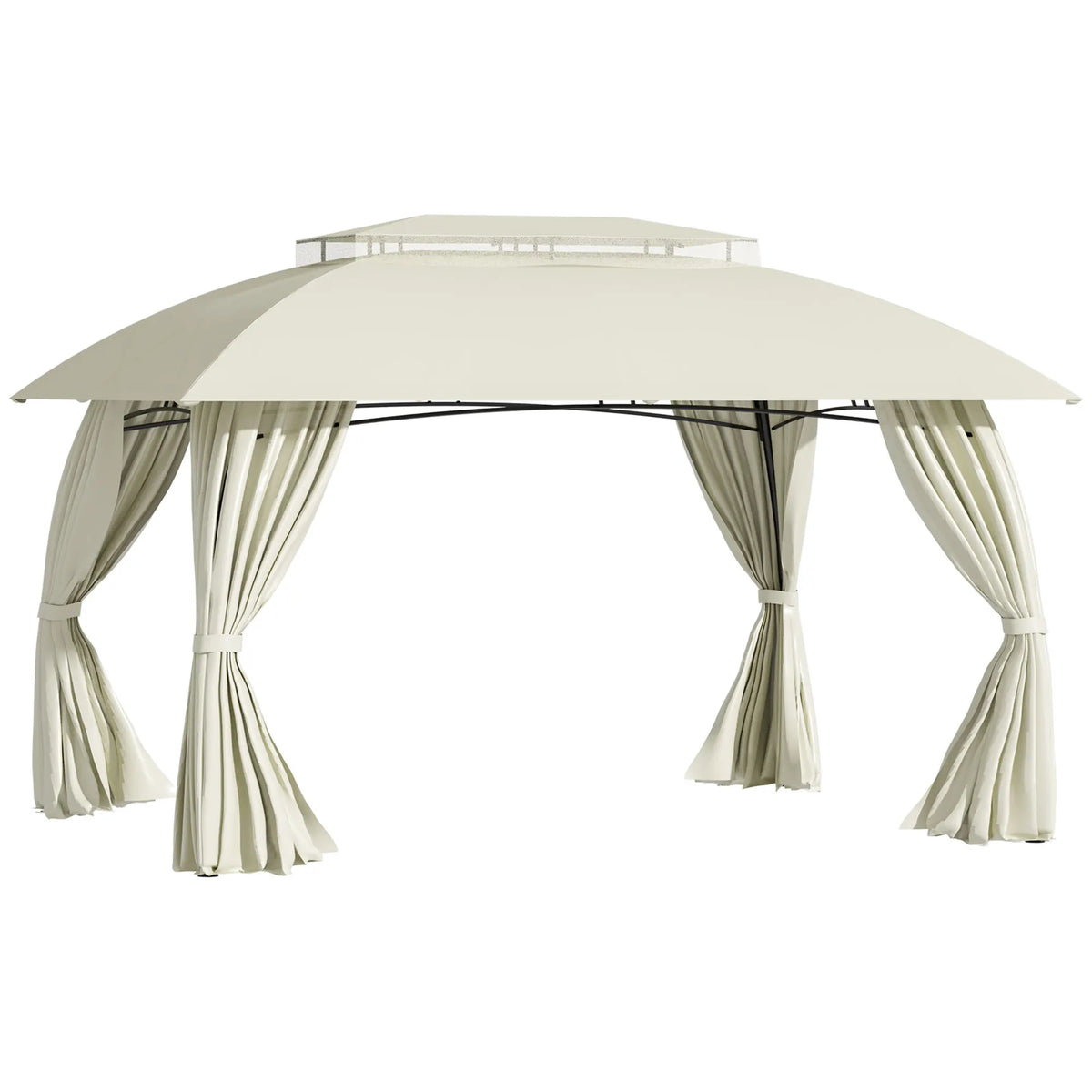 Double Vented Steel Patio Gazebo With Polyester Canopy And Curtains