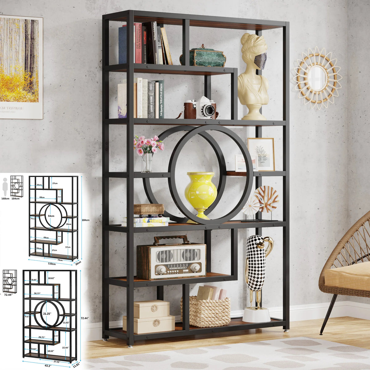Tribesigns Industrial 5 Tier Bookshelf Freestanding Display Shelving Unit