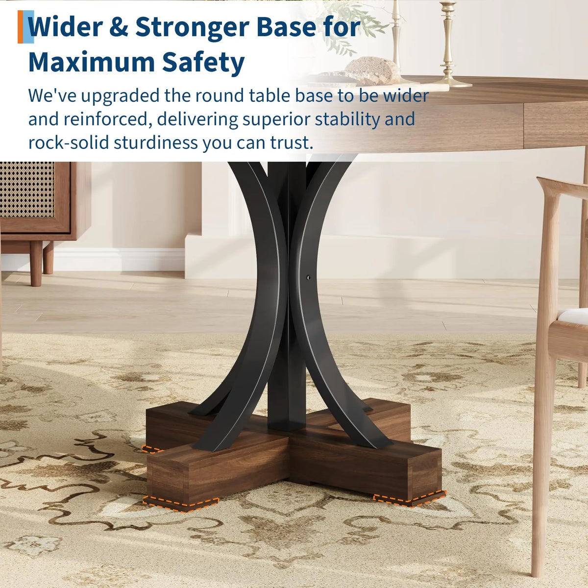 HiMISS Farmhouse Round Dining Table With Metal Pedestal Base