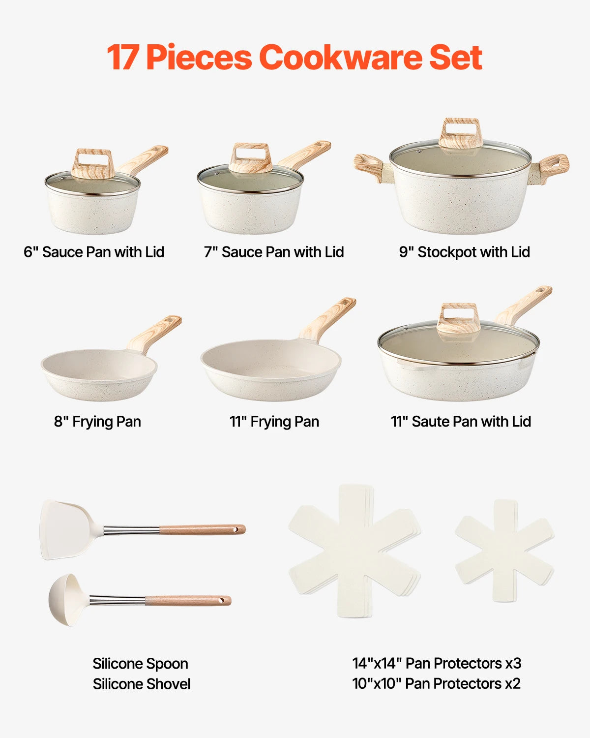 SucceBuy Granite Nonstick Cookware Set for Induction Cooking