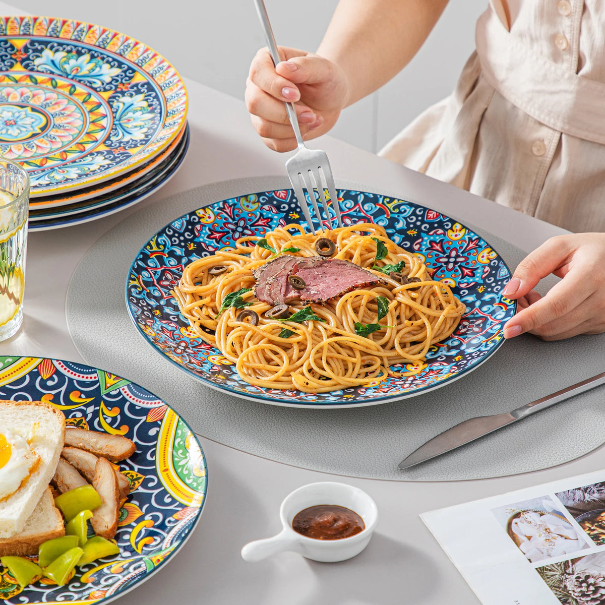 Malacasa Bohemian Stoneware Ceramic Dinnerware Collection