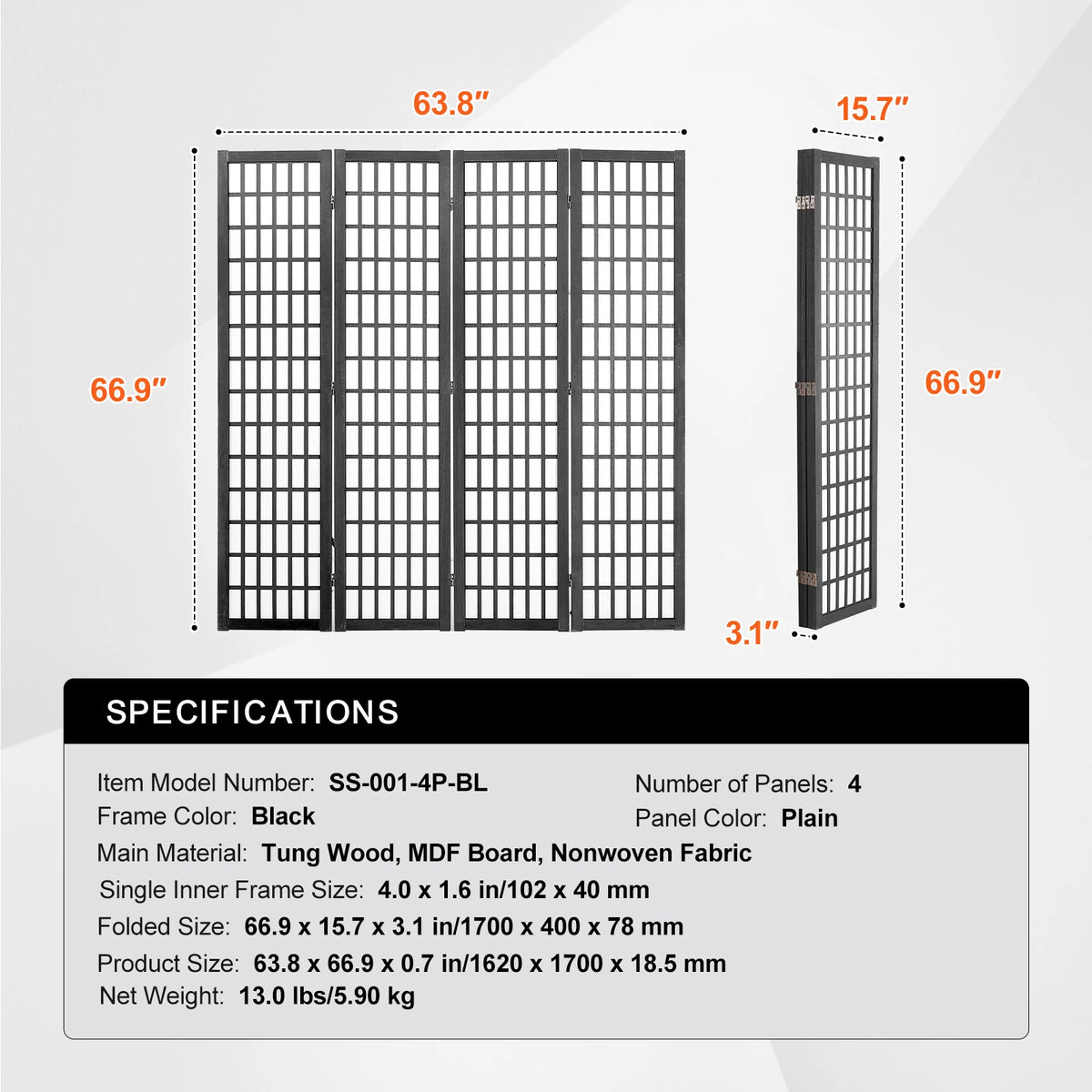 SucceBuy Wood Folding Privacy Screen Portable Room Divider