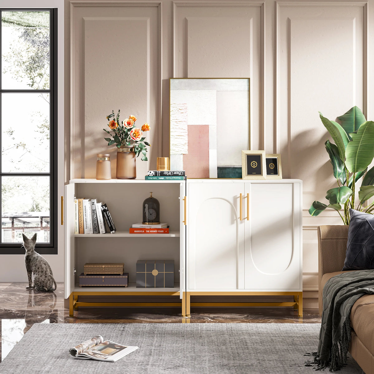 Tribesigns Modern Buffet Cabinet With Four Doors And Adjustable Shelving