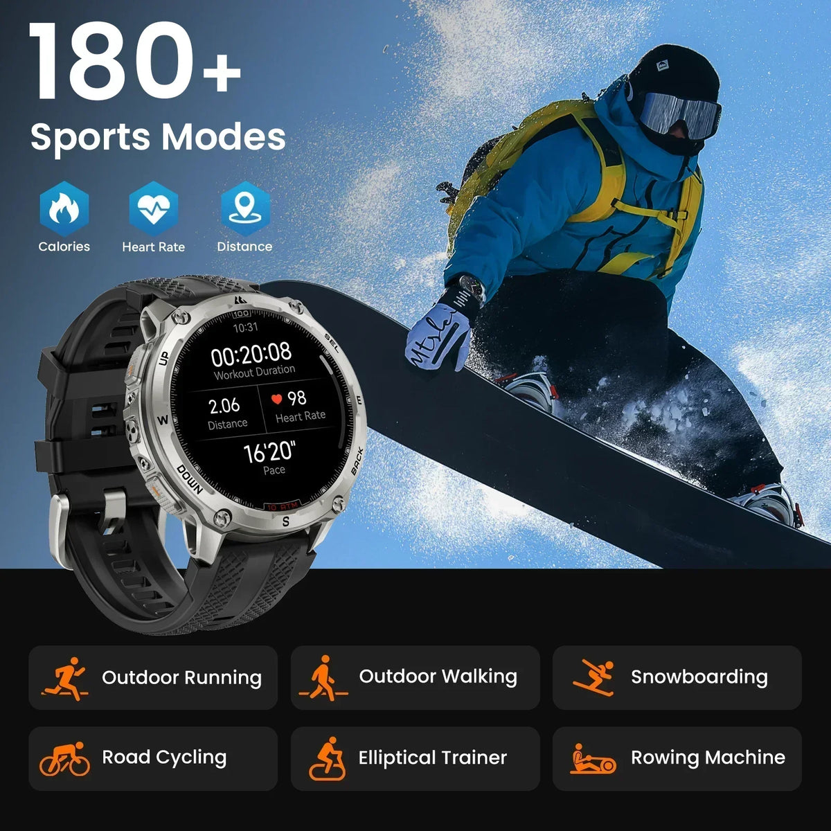 Kospet Tank T4 Smartwatch Men Long Battery Life Waterproof GPS