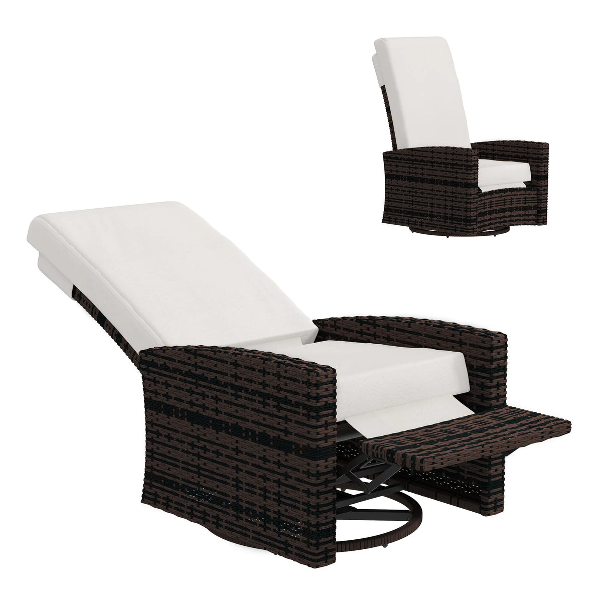 Outsunny Outdoor Rattan Swivel Patio Recliner With Cushion