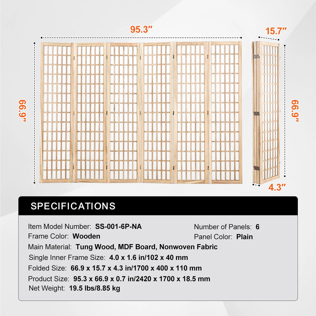 SucceBuy Wood Folding Privacy Screen Portable Room Divider
