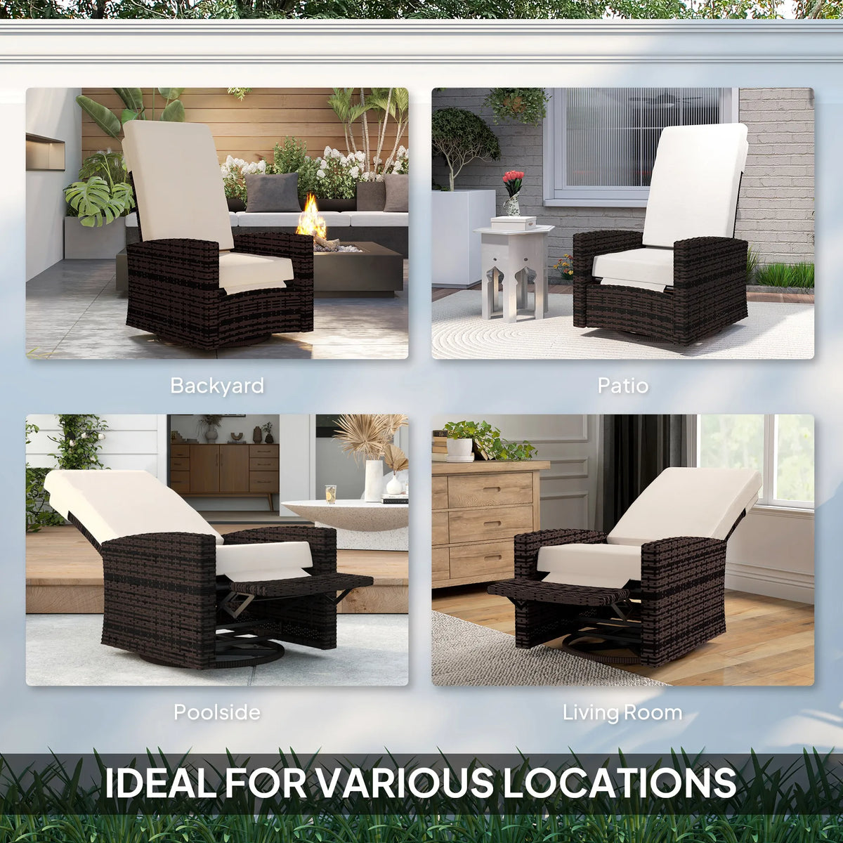 Outsunny Outdoor Rattan Swivel Patio Recliner With Cushion