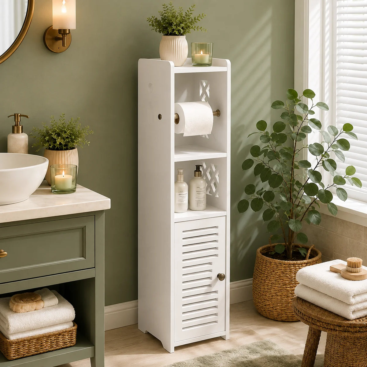 Bathroom Storage Cabinet With Toilet Paper Holder And Shelves