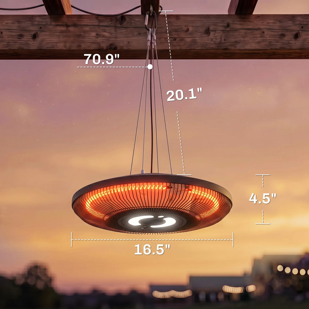 Outsunny Electric Hanging Patio Heater With LED Light Dual Heat