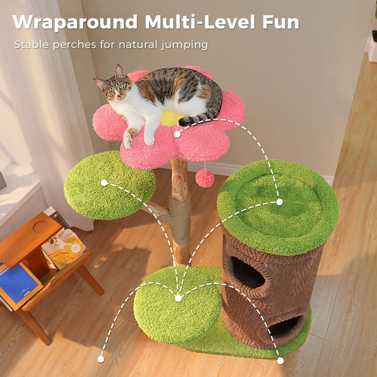 P Premium Indoor Cat Tower Featuring Four Large Cozy Condos