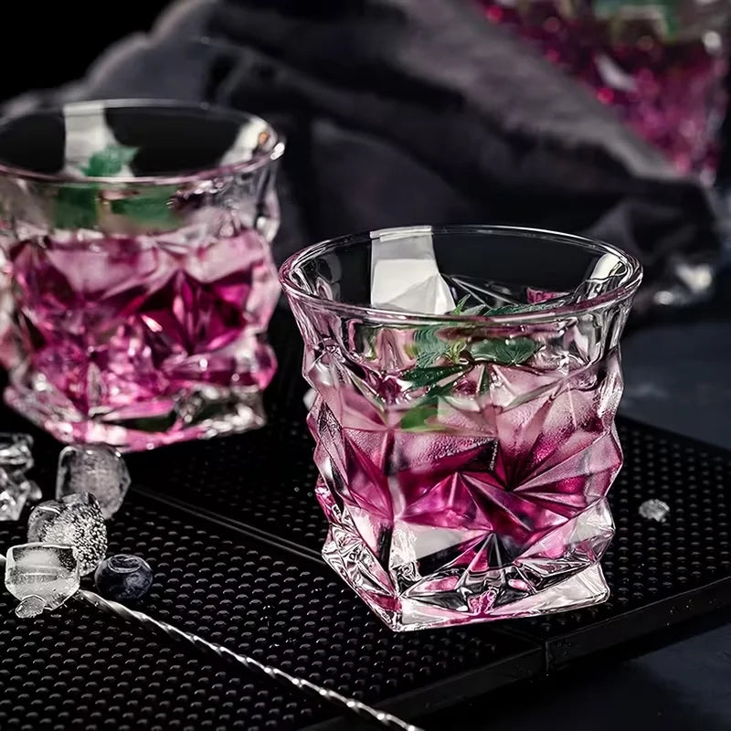 Elegant Diamond Pattern Whiskey Glasses For Bourbon Scotch And Cocktails