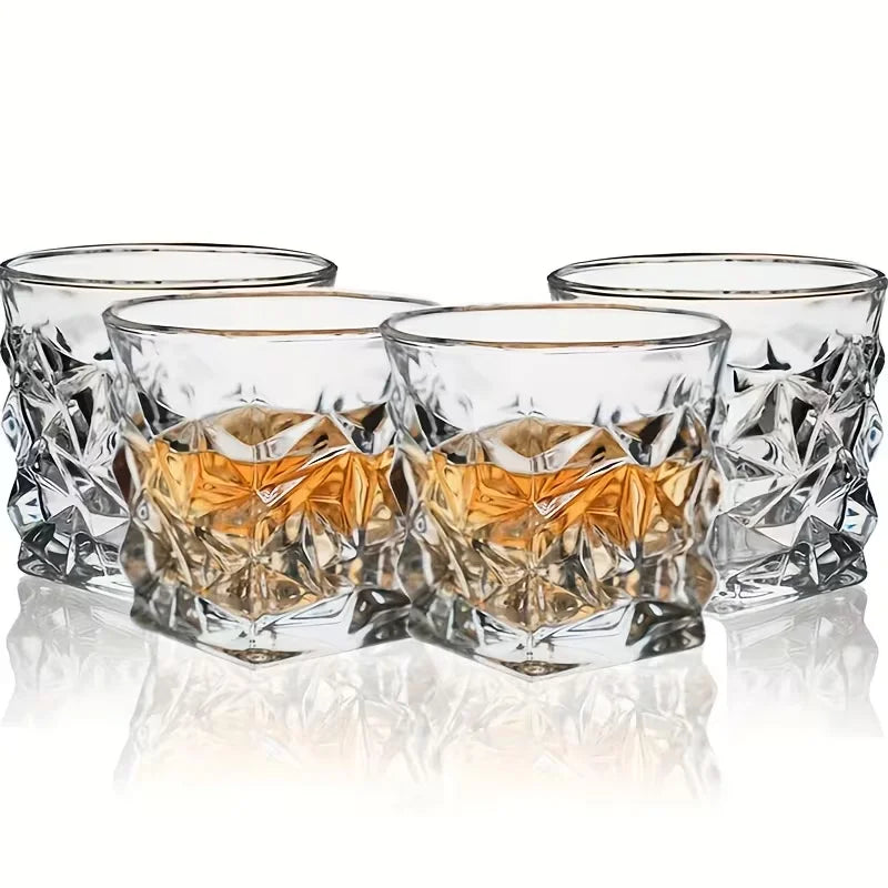 Elegant Diamond Pattern Whiskey Glasses For Bourbon Scotch And Cocktails