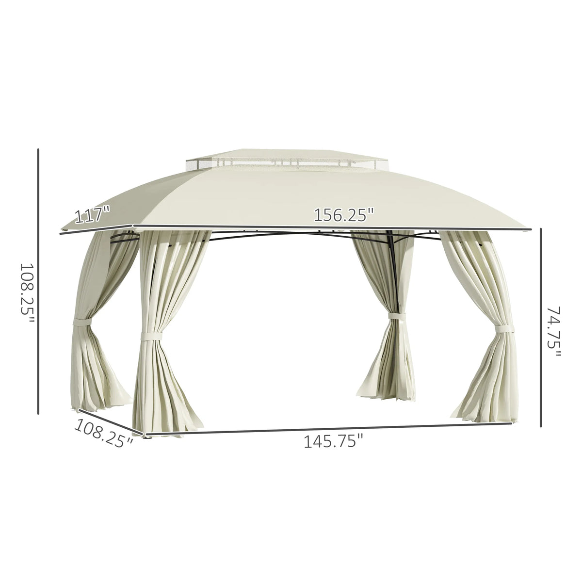 Double Vented Steel Patio Gazebo With Polyester Canopy And Curtains