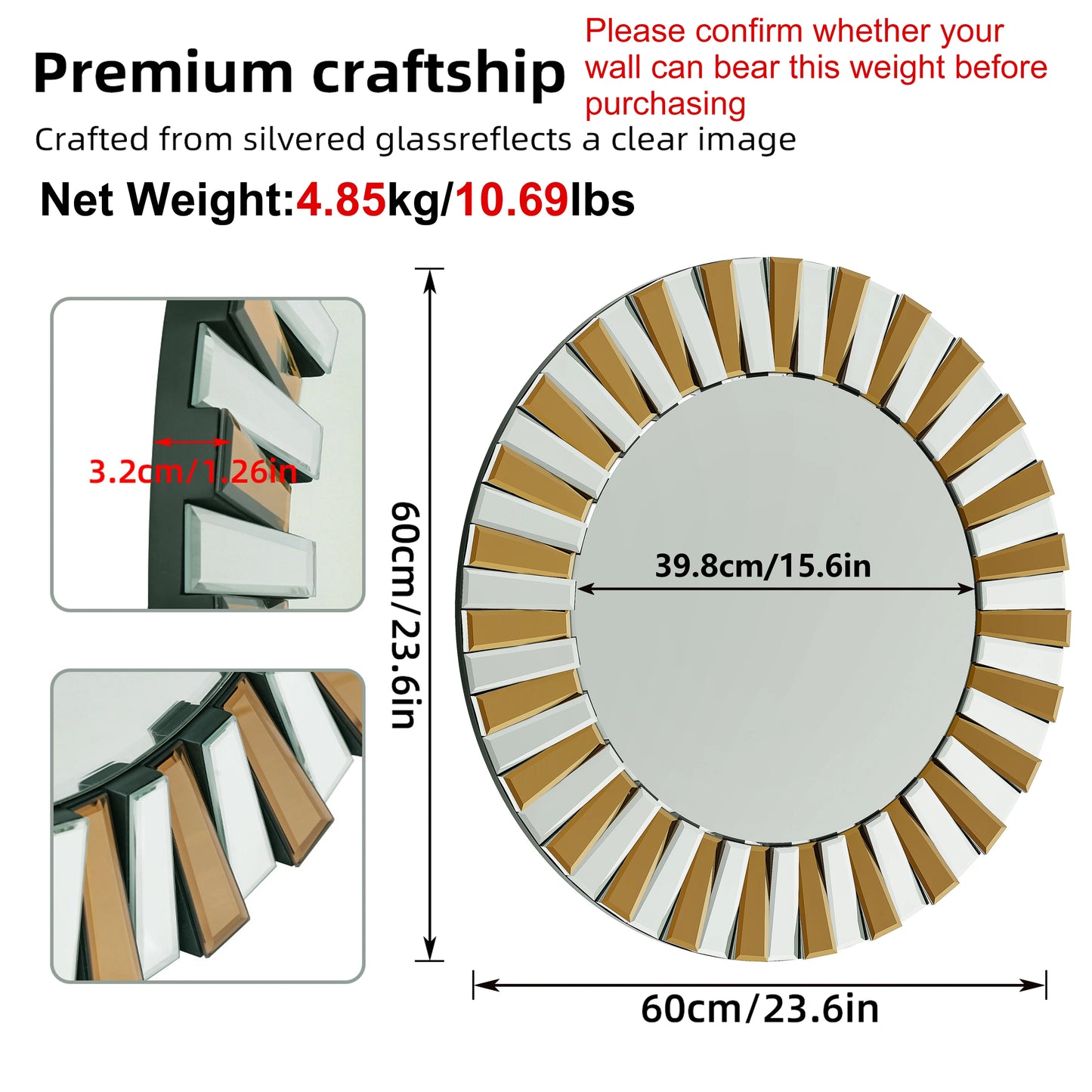 Elegant Starburst Round Wall Mirror For Living Room Decor