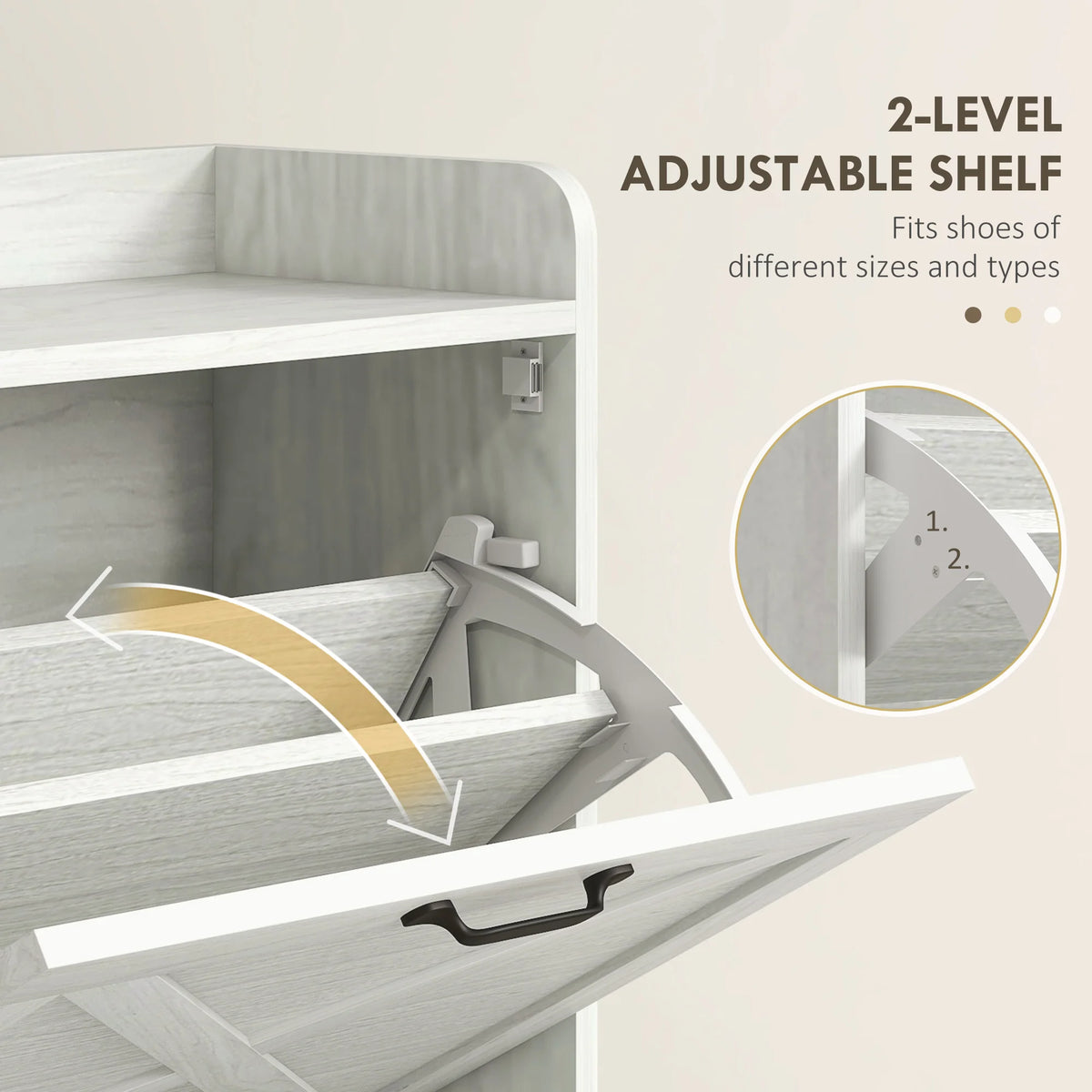 Farmhouse Slim Shoe Cabinet With Flip Drawers And Adjustable Shelves