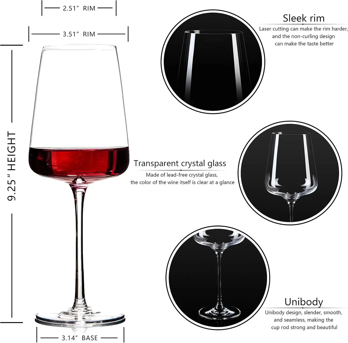 Classic Square Rim Wine Glasses Premium Long Stem Barware
