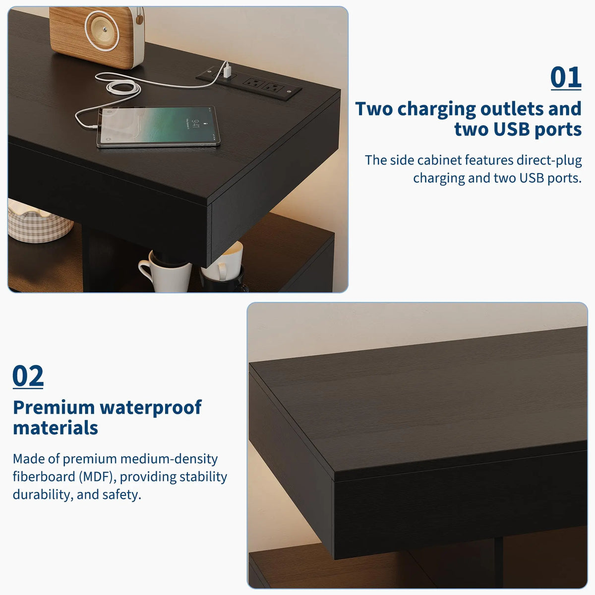 HiMISS Modern Sideboard Buffet Cabinet With LED Lights And Storage