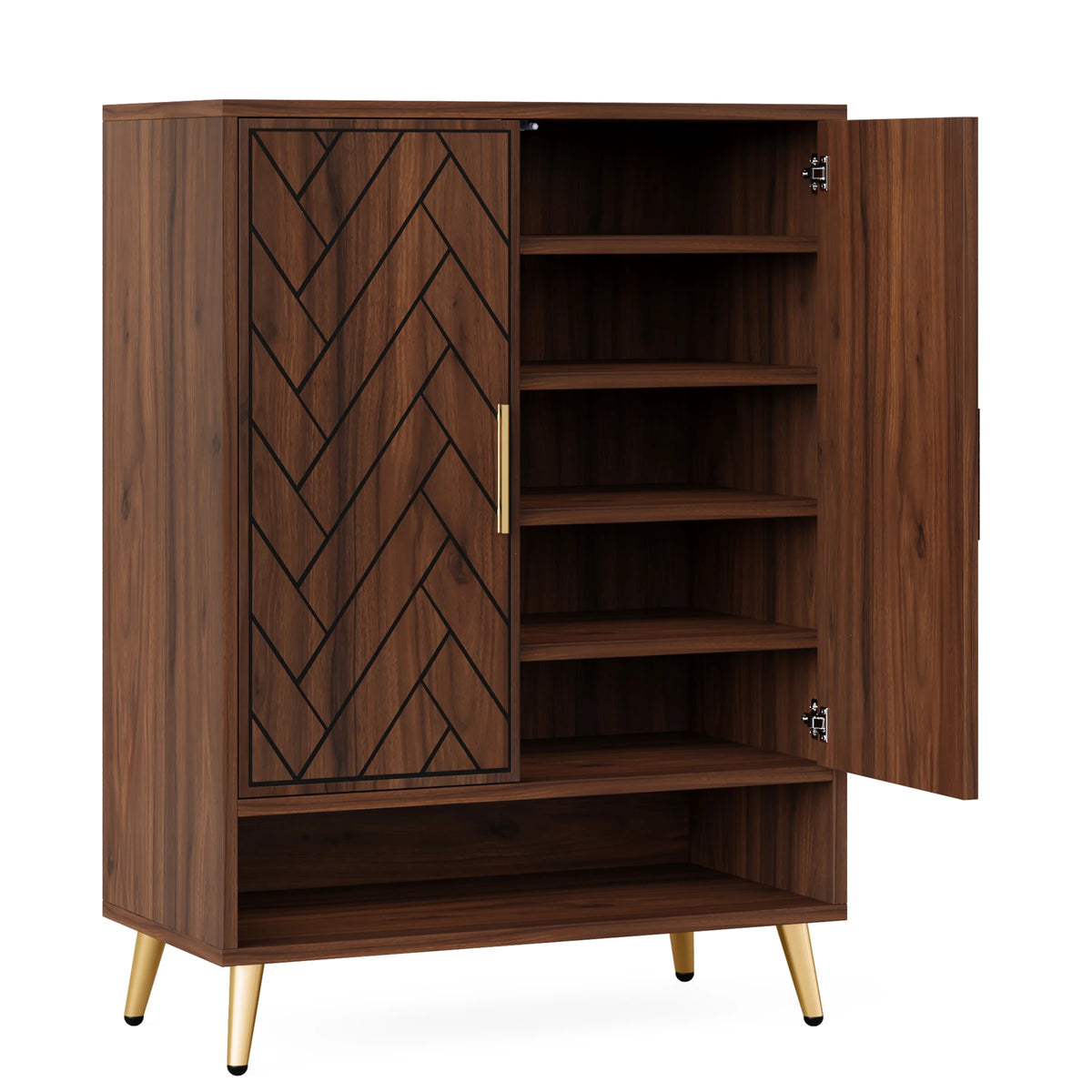 Tribesigns Wooden Shoe Storage Cabinet With Adjustable Doors And Shelves