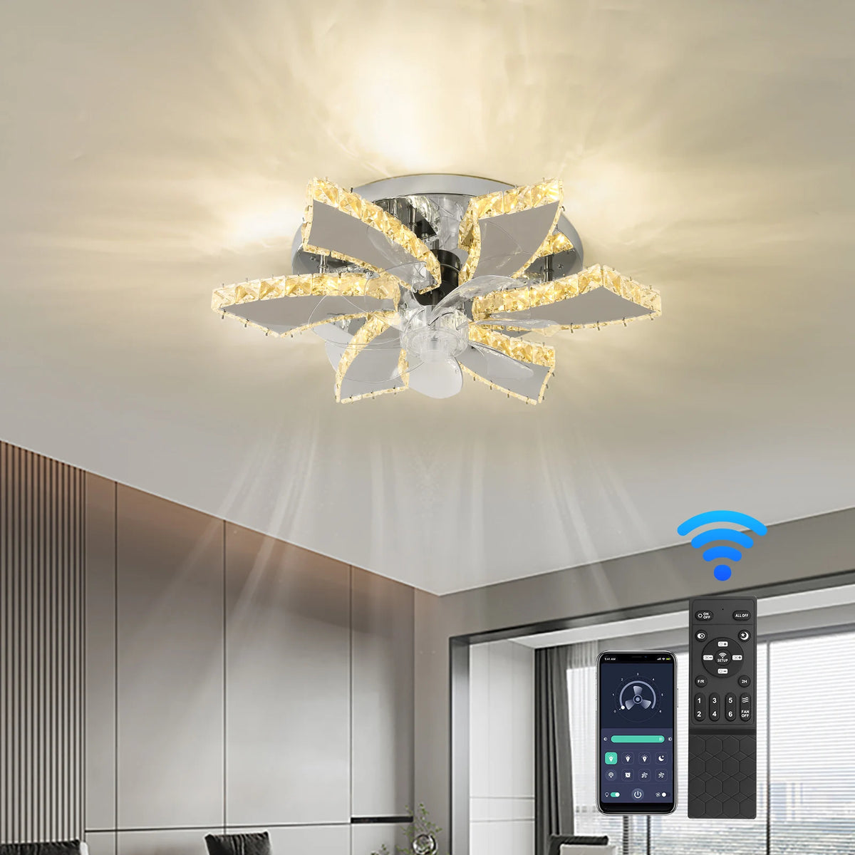 GreeLustr Modern LED Ceiling Fan Light With Retractable Blades