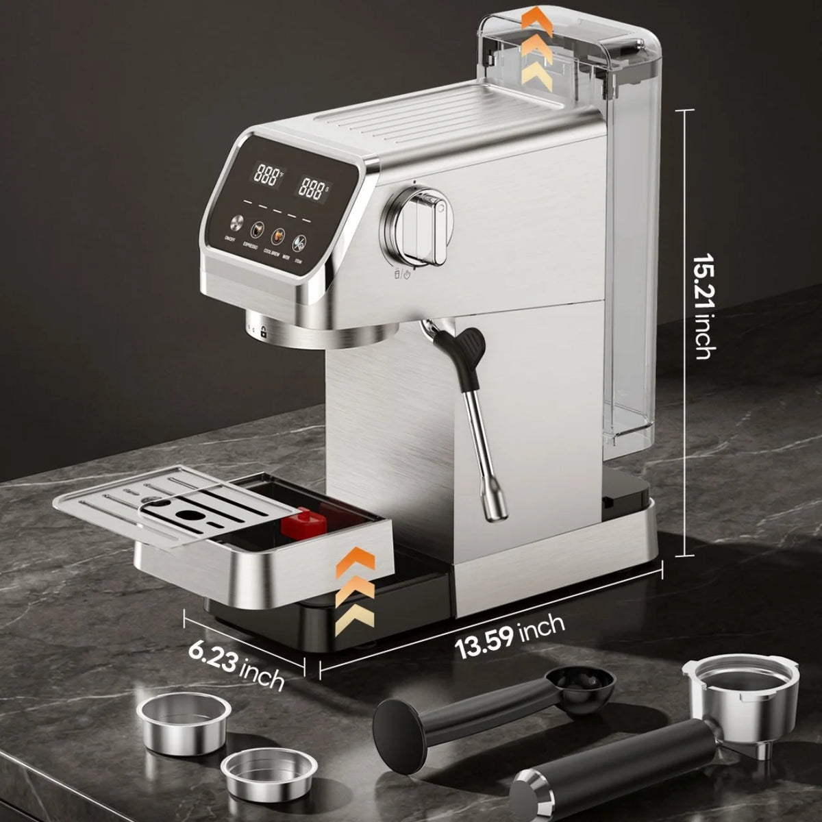 Stainless Steel 20 Bar Espresso Maker With Touchscreen Milk Frother
