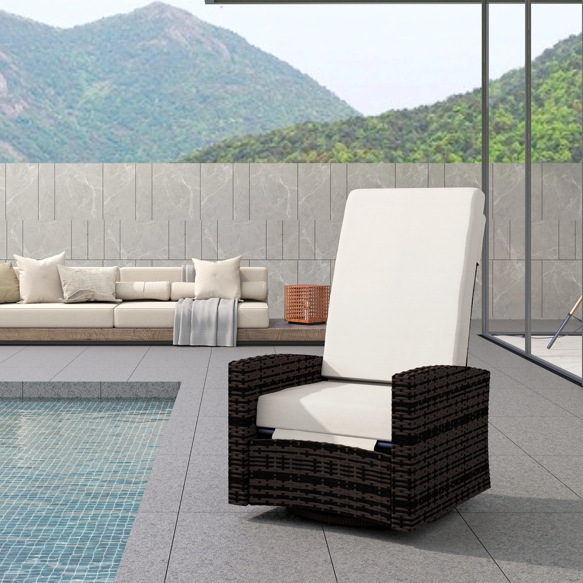 Outsunny Outdoor Rattan Swivel Patio Recliner With Cushion