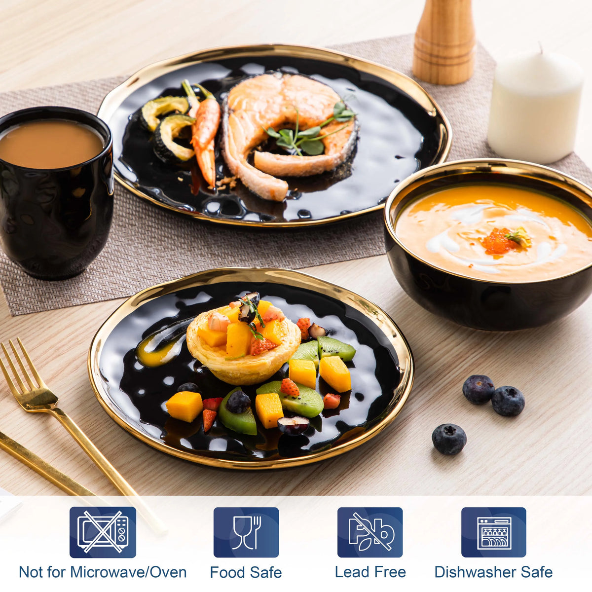 MALACASA Ceramic Dinnerware Set With Gold Trim Tableware Collection