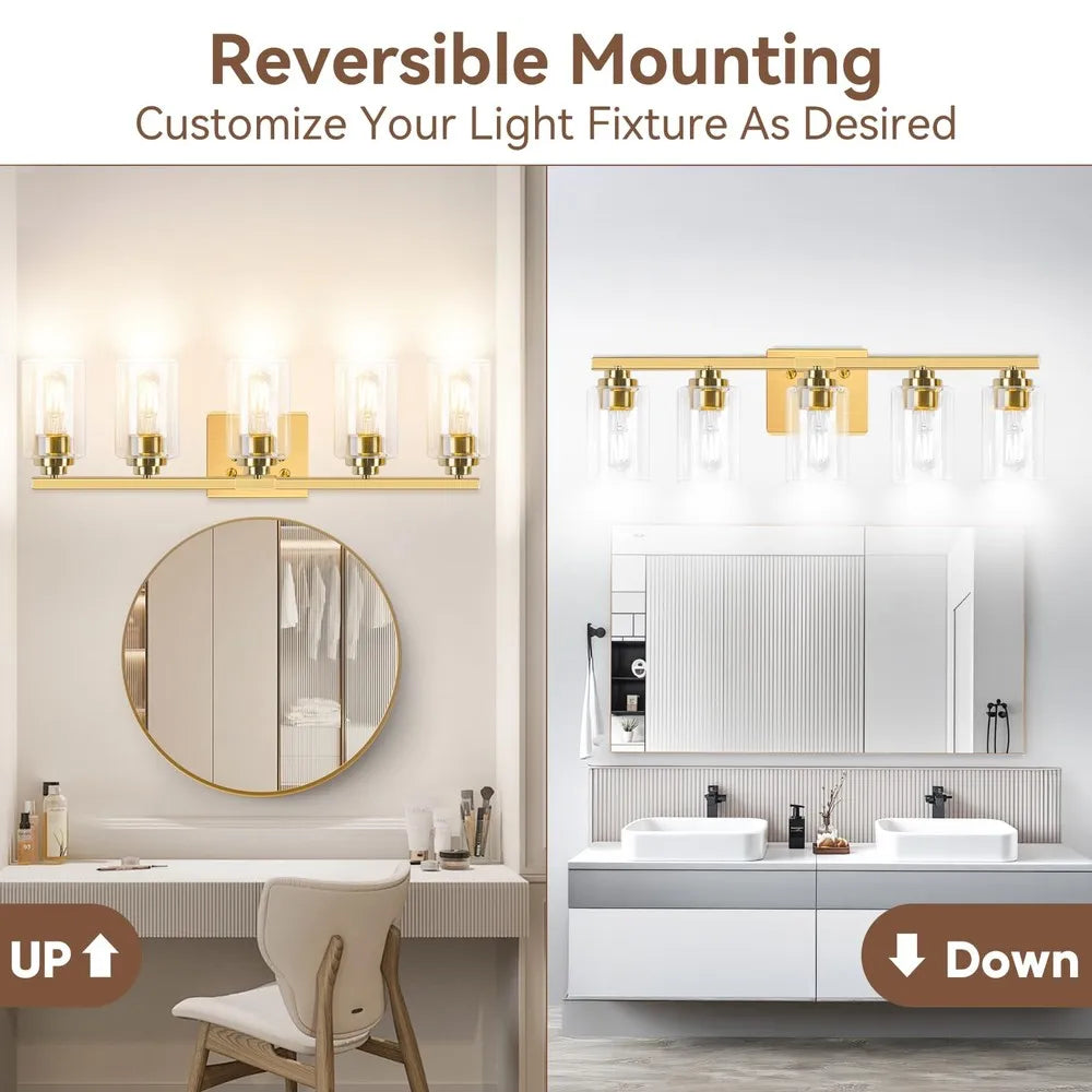 Five Light Bathroom Vanity Light Fixture Wall Mount Over Mirror