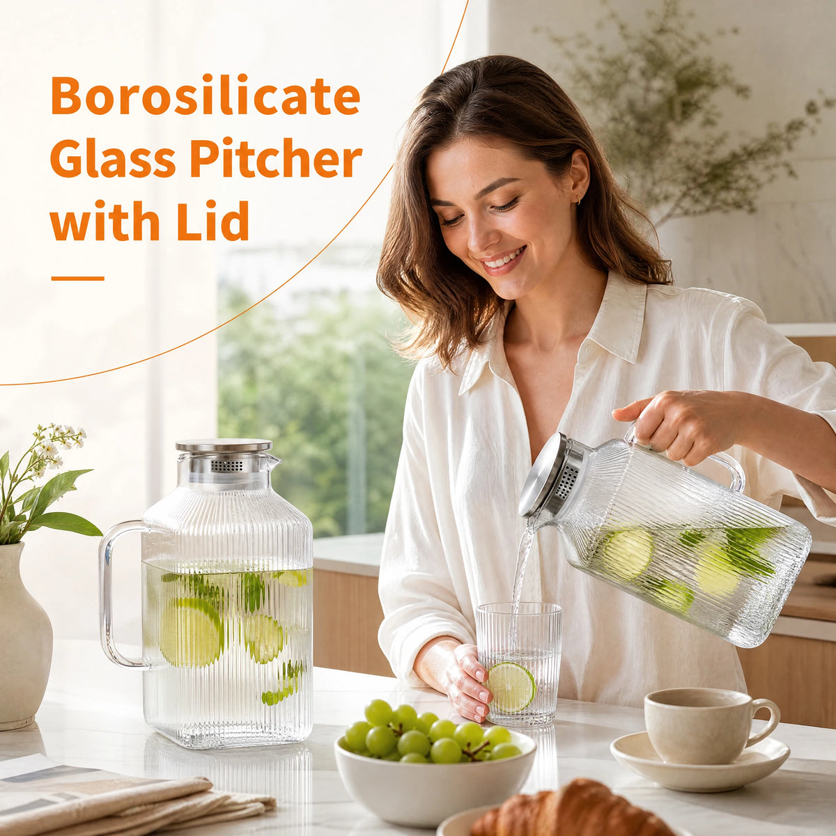 HiMISS Glass Water Pitcher With Strainer Lid For Beverages