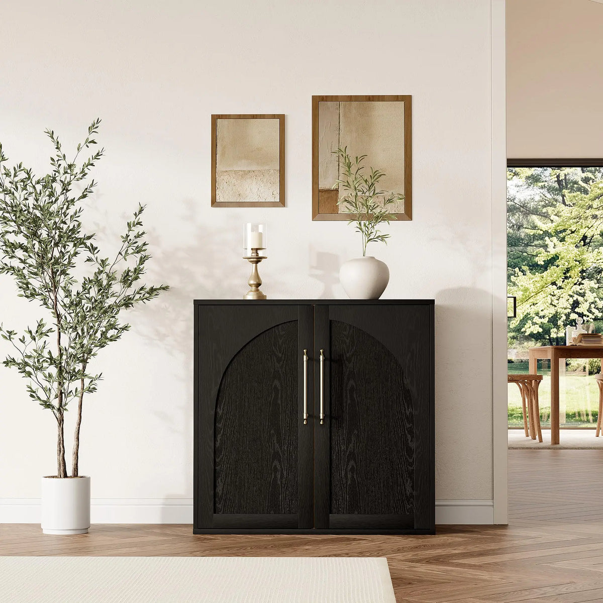 Arched Farmhouse Sideboard Buffet Cabinet With Doors And Drawers