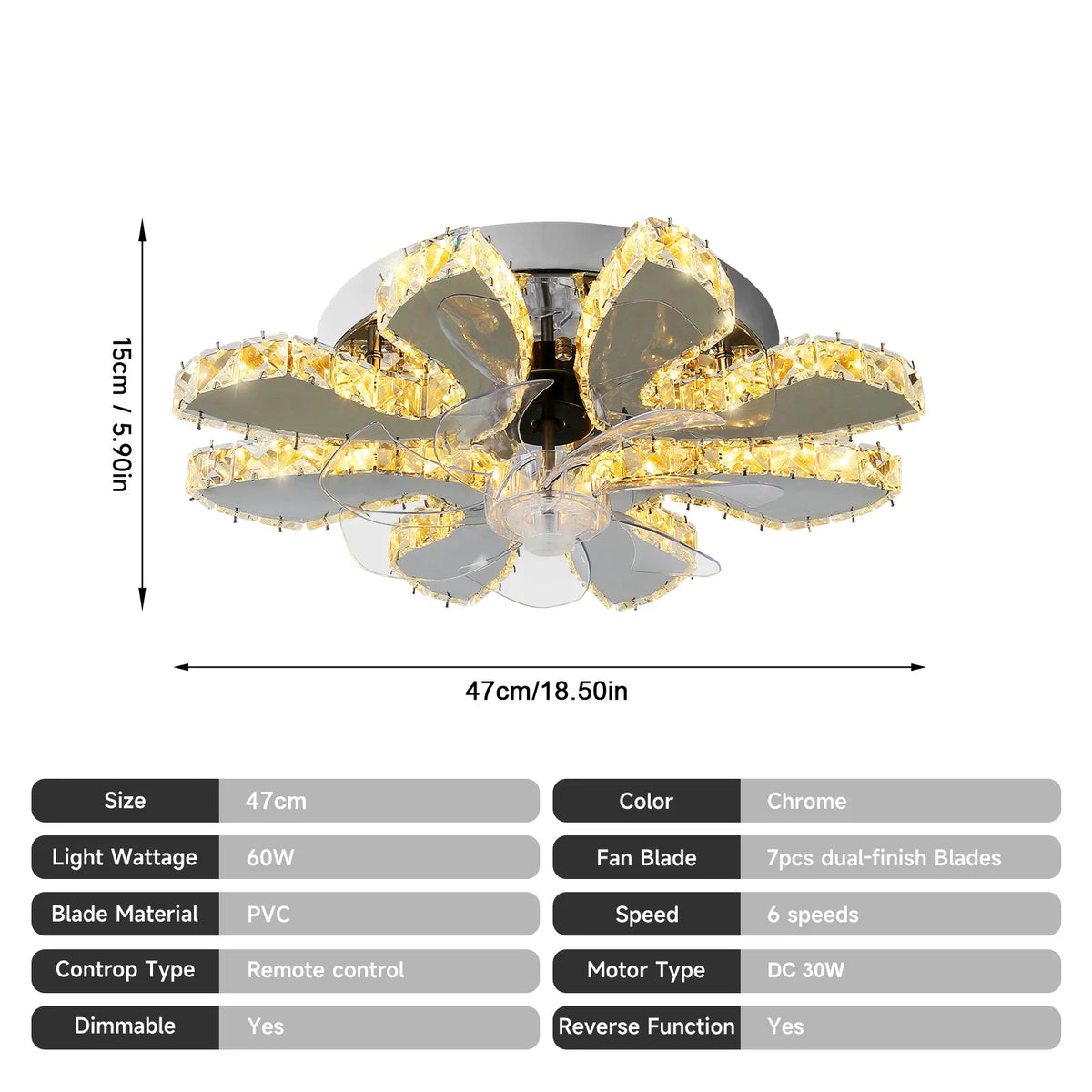 GreeLustr Modern LED Ceiling Fan Light With Retractable Blades