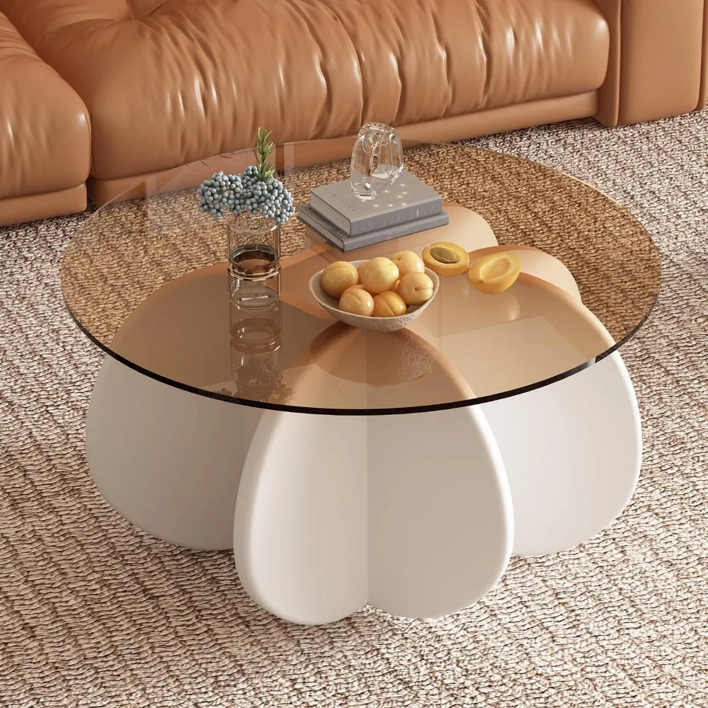 RBXC Mid Century Modern Round Glass Coffee Table For Home