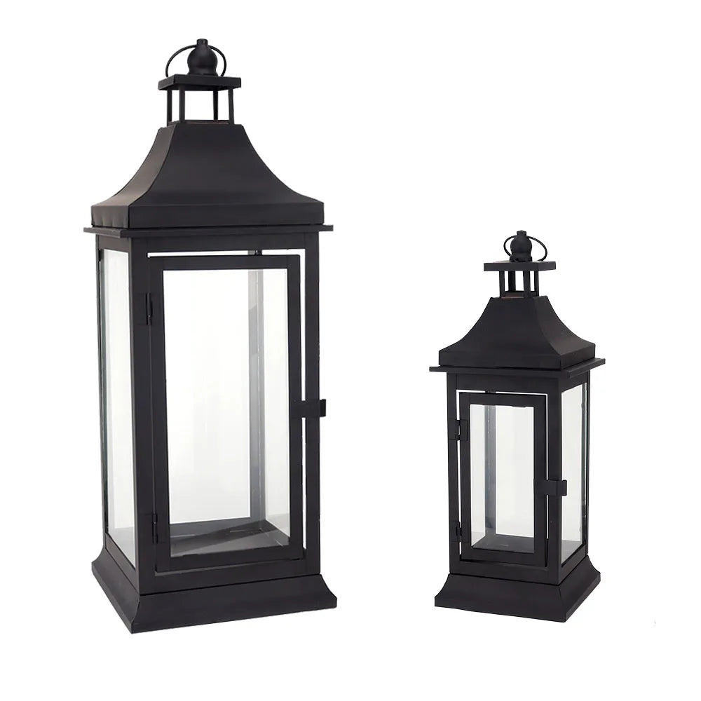 Set of 2 13''&19.5''Tall Outdoor Candle Lanterns Vintage Hanging Tower Lantern Metal Candle Holder