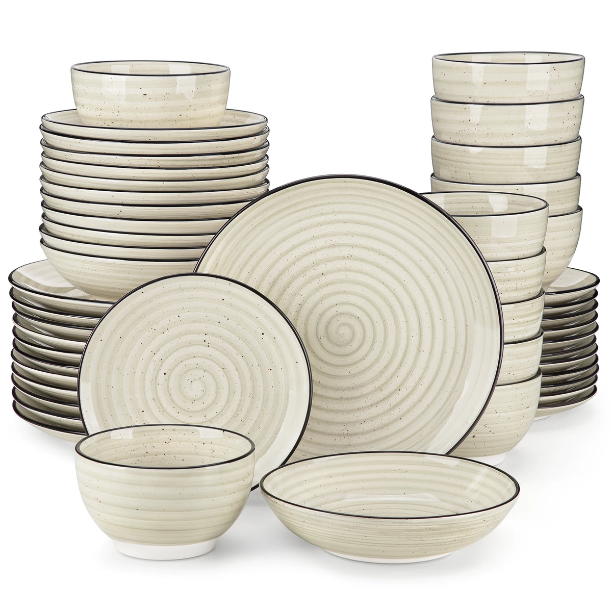MALACASA Handpainted Spiral Ceramic Dinnerware Set With Plates and Bowls