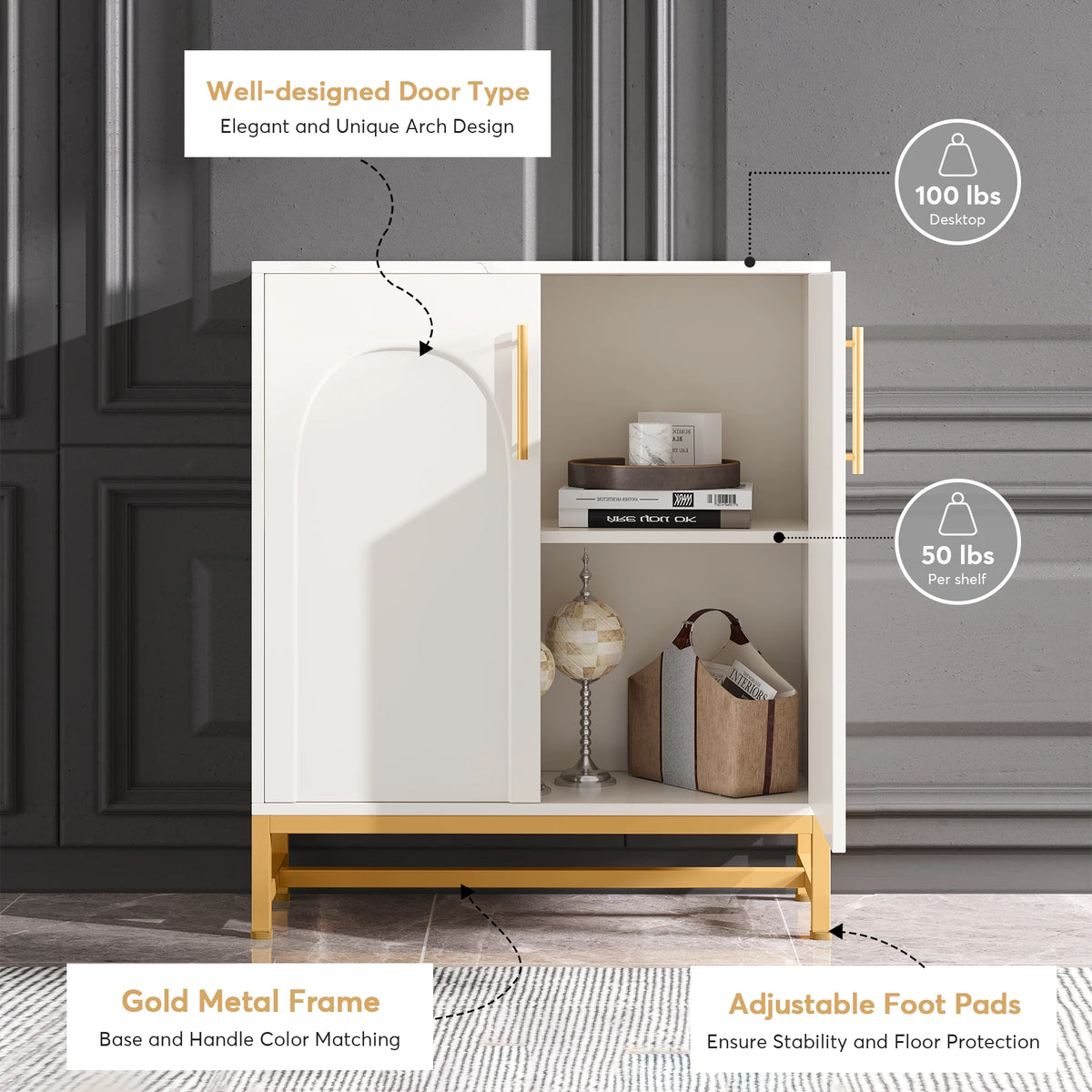 Tribesigns Modern Buffet Cabinet With Four Doors And Adjustable Shelving
